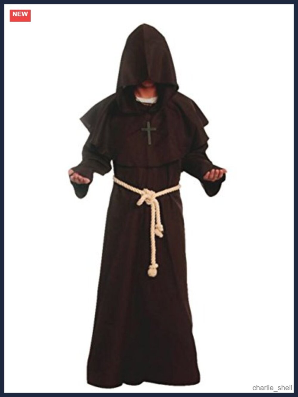 Medieval Friar Monk Priest Robe Costume Hooded Cosplay Adult L